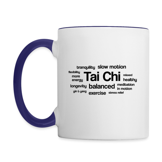 Tai Chi Health Benefits Mug - white/cobalt blue