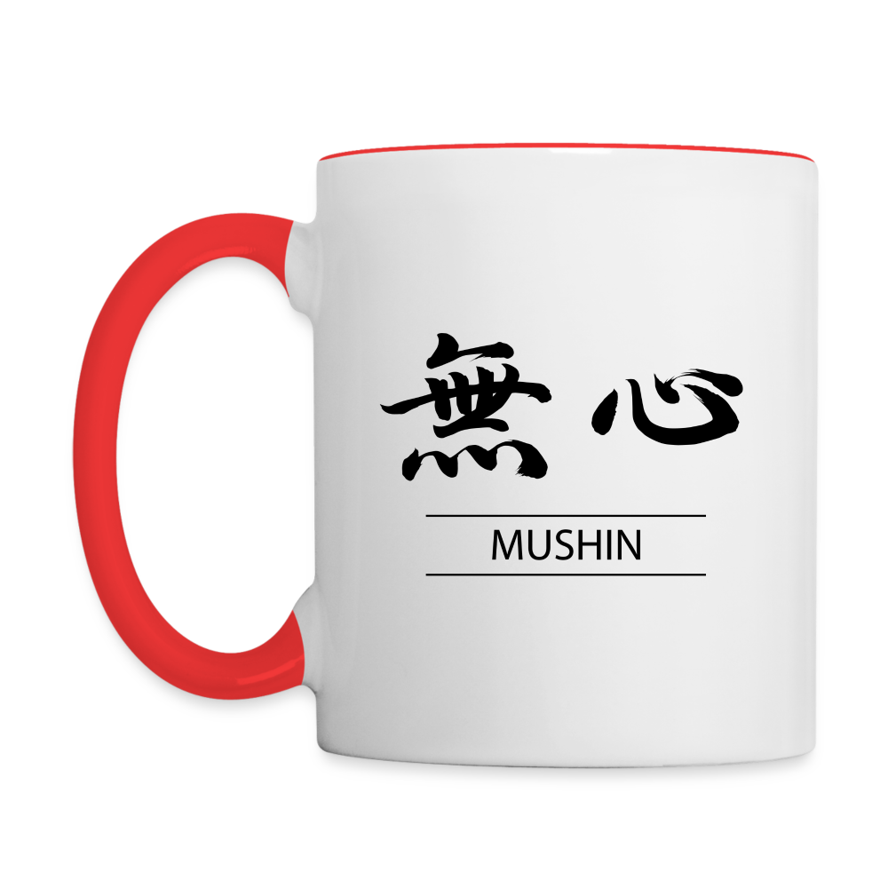 Mushin kanji "No Mind" Coffee Mug - white/red