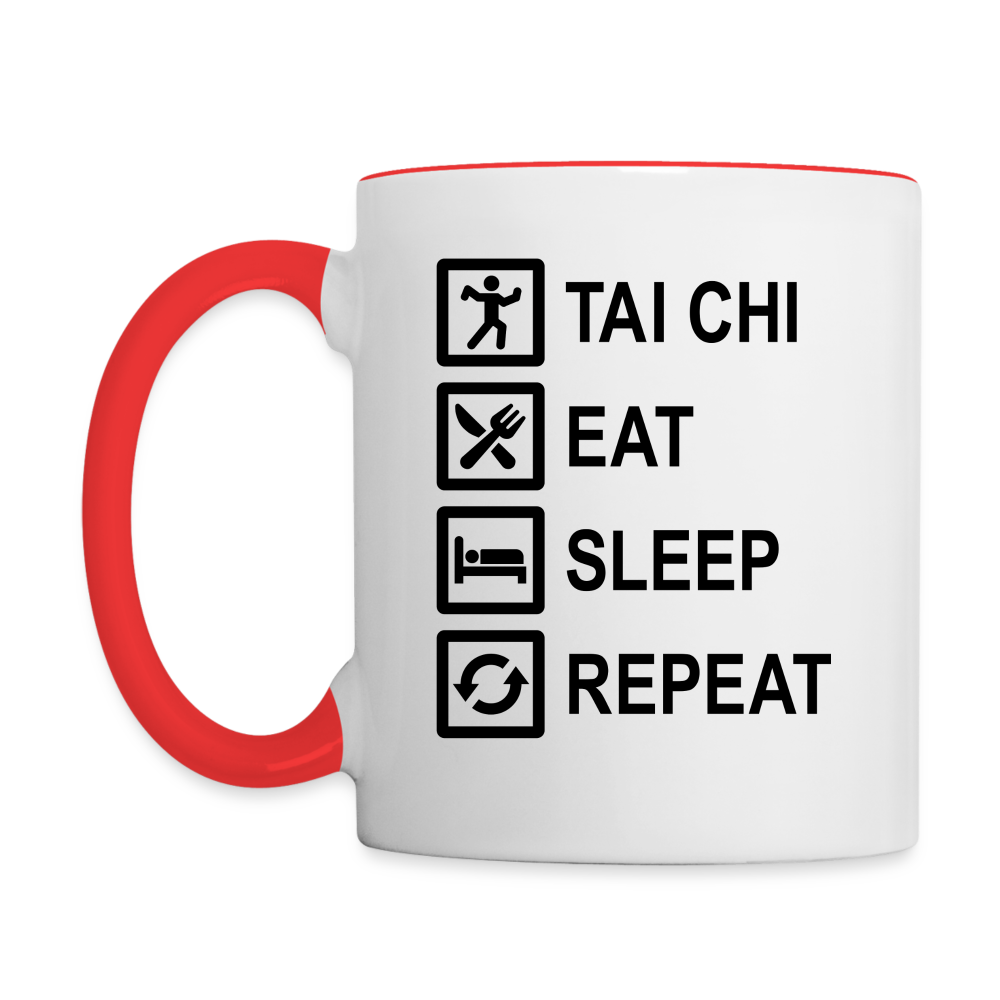 Tai Chi, Eat, Sleep, Repeat Coffee Mug - white/red