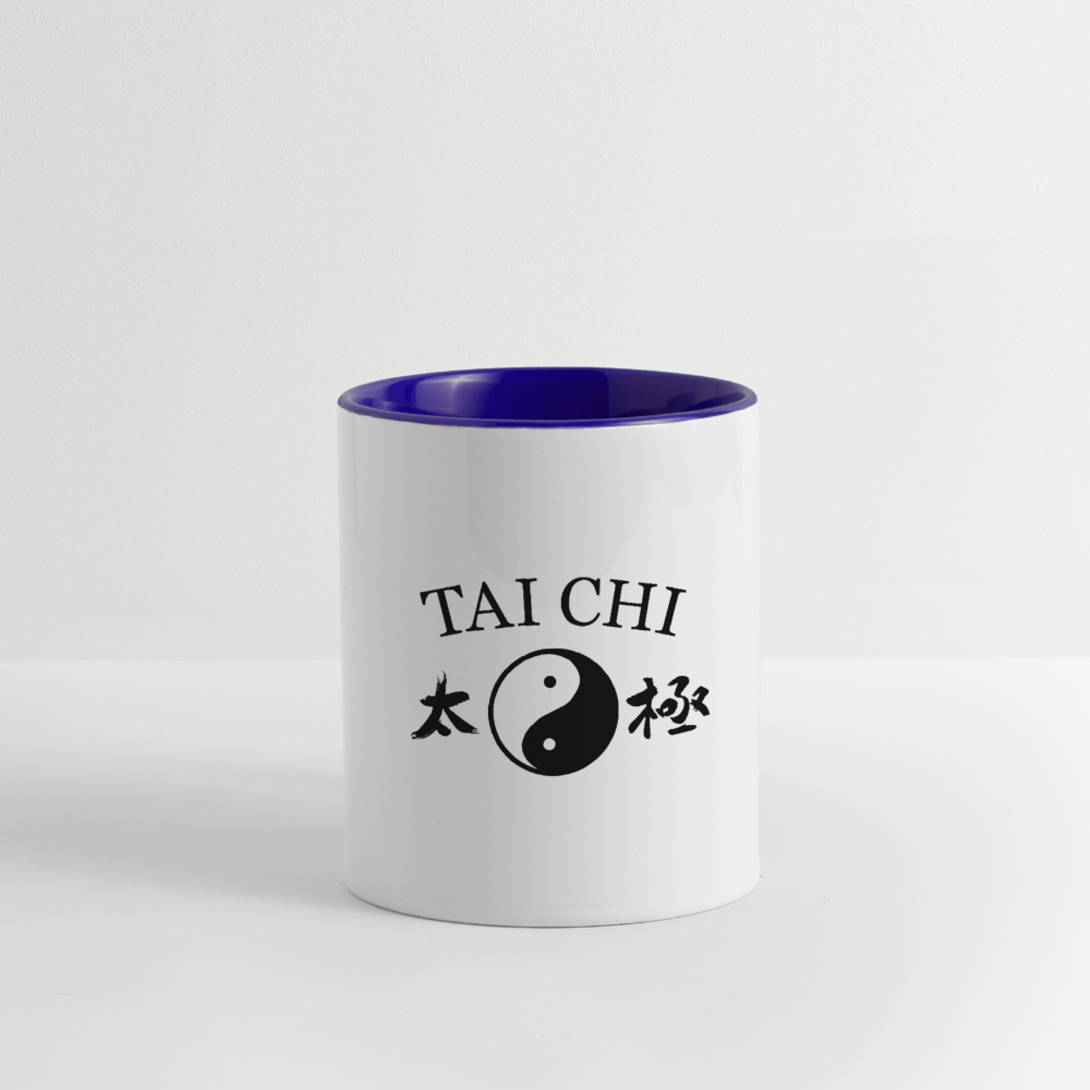 Tai Chi Kanji/Yin and Yang Coffee Mug - white/cobalt blue