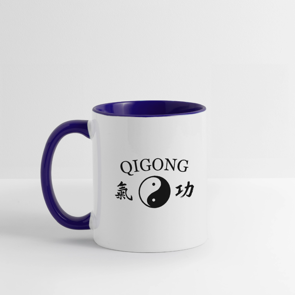 Qigong Kanji/Yin and Yang Coffee Mug - white/cobalt blue