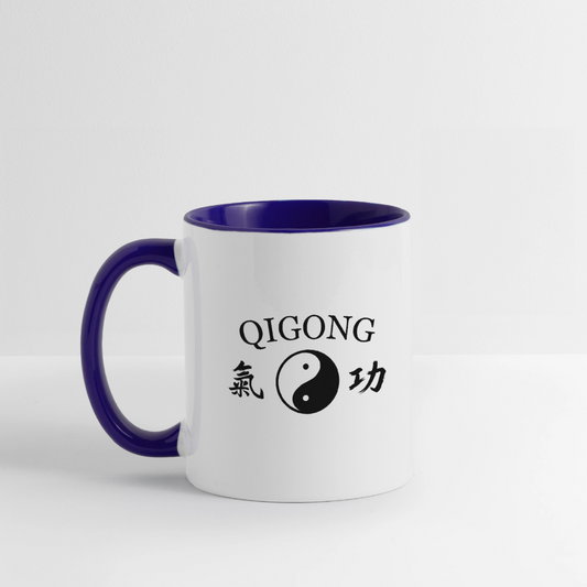Qigong Kanji/Yin and Yang Coffee Mug - white/cobalt blue